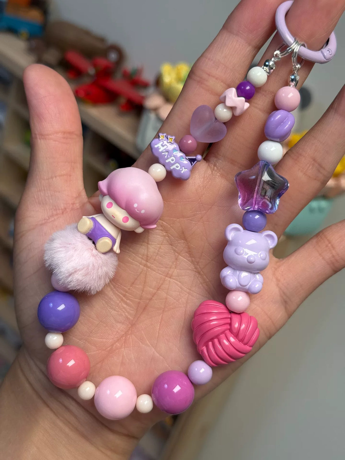 Hacipupu Beaded Phone Strap Pink Purple