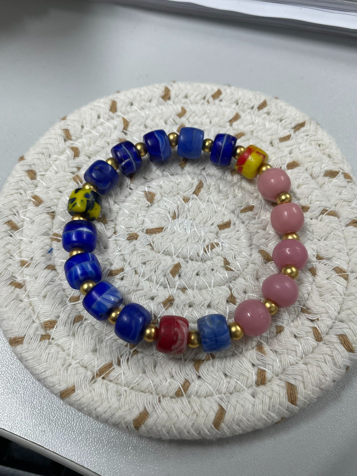 Old Kakamba Glass Beaded Bracelet Cobalt Blue