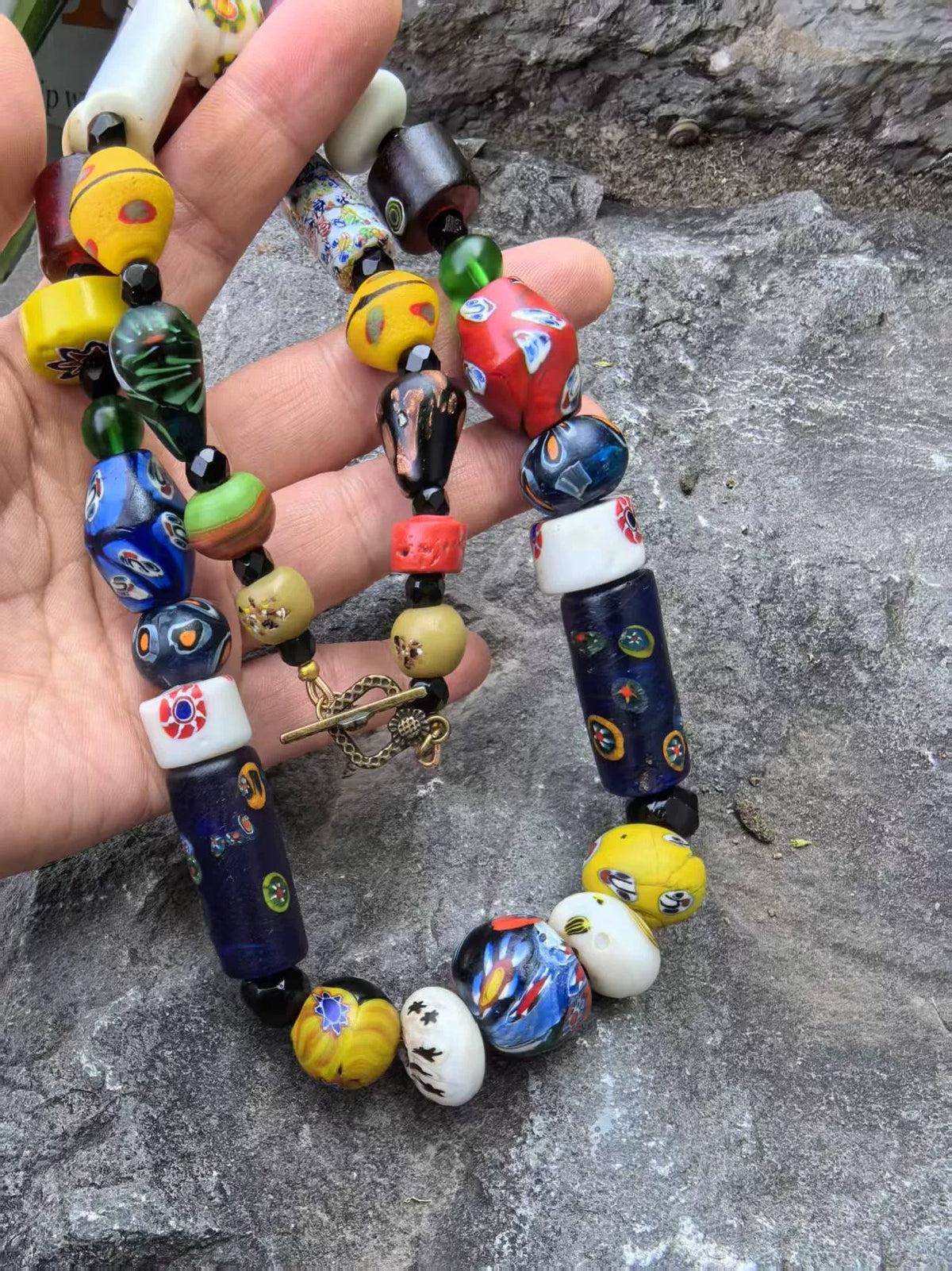 Collana Lunga in Vetro Nepalese Multicolore
