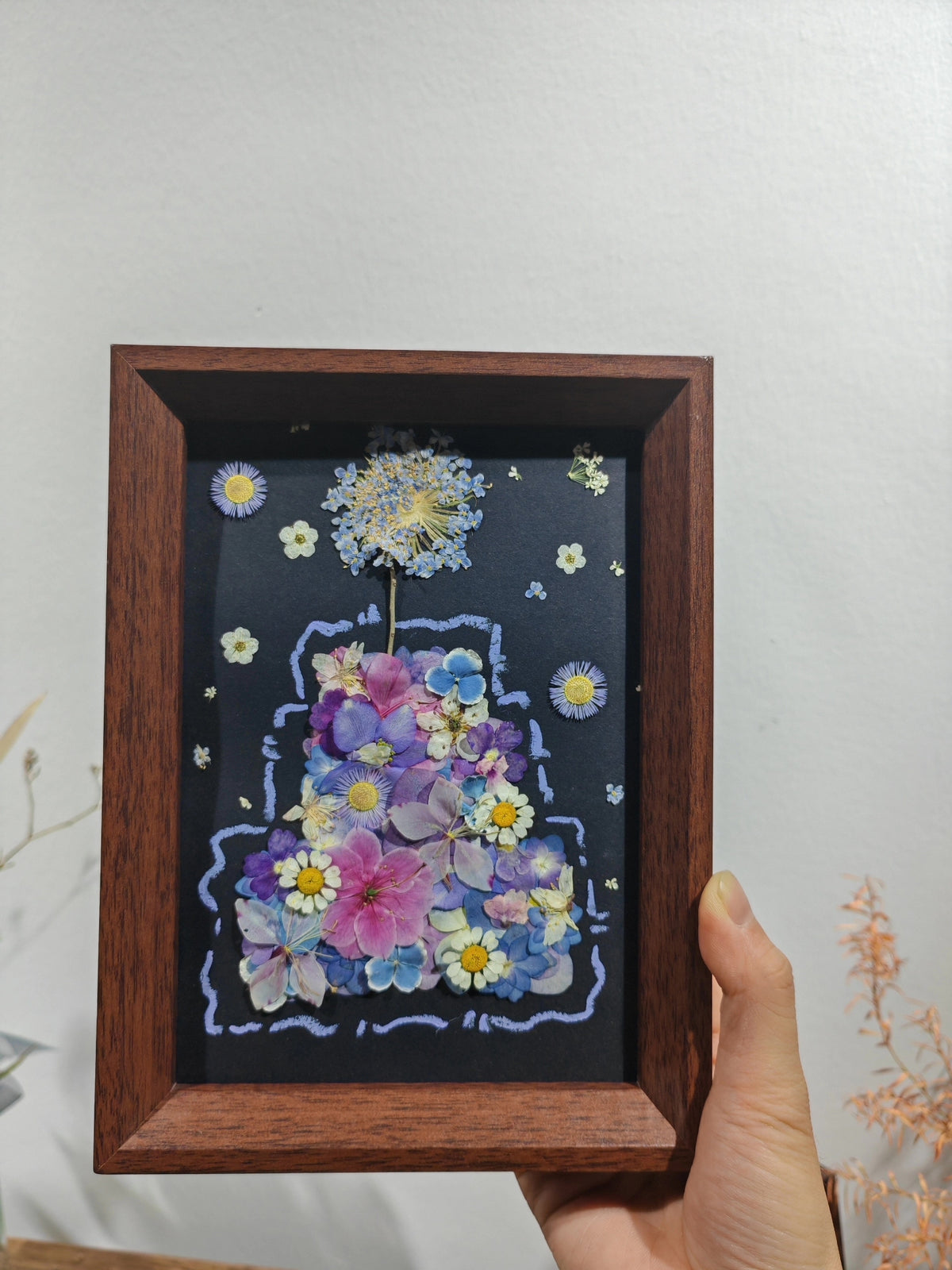 Handmade Pressed Flower Birthday Cake Shadow Box