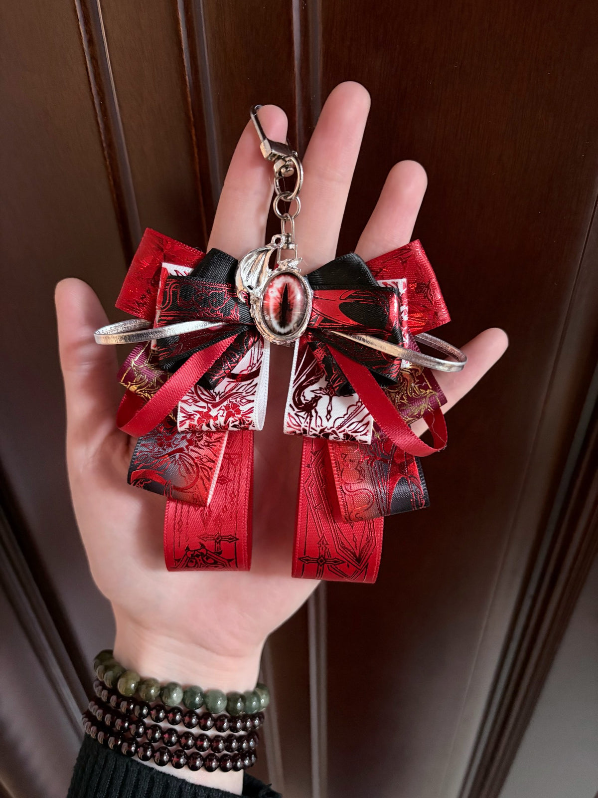 Red Black Bow Keychain Bag Charm