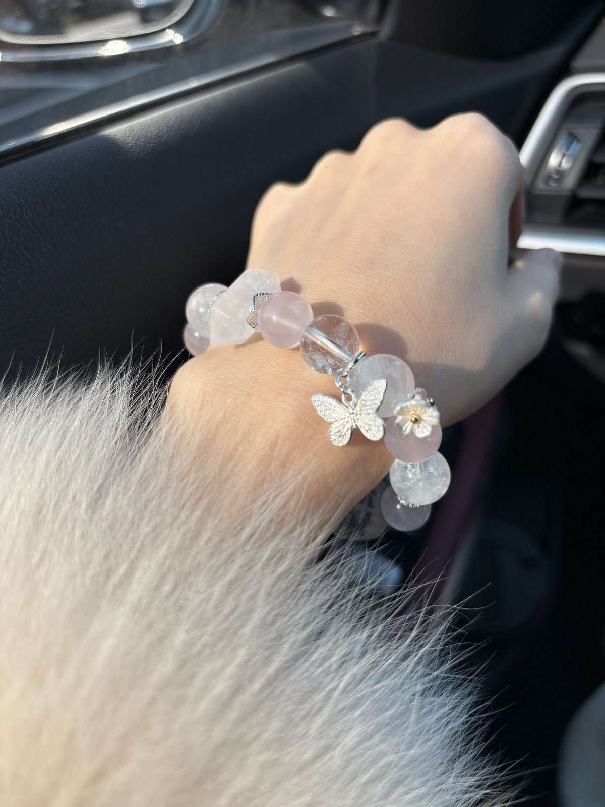 Pulseira de Miçangas de Quartzo Rosa White Fox
