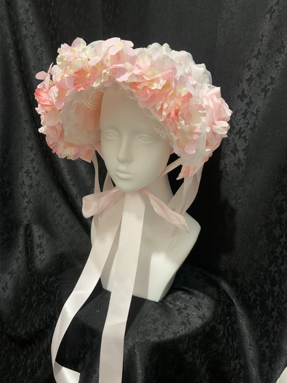 Touca Lolita Floral Rosa com Renda