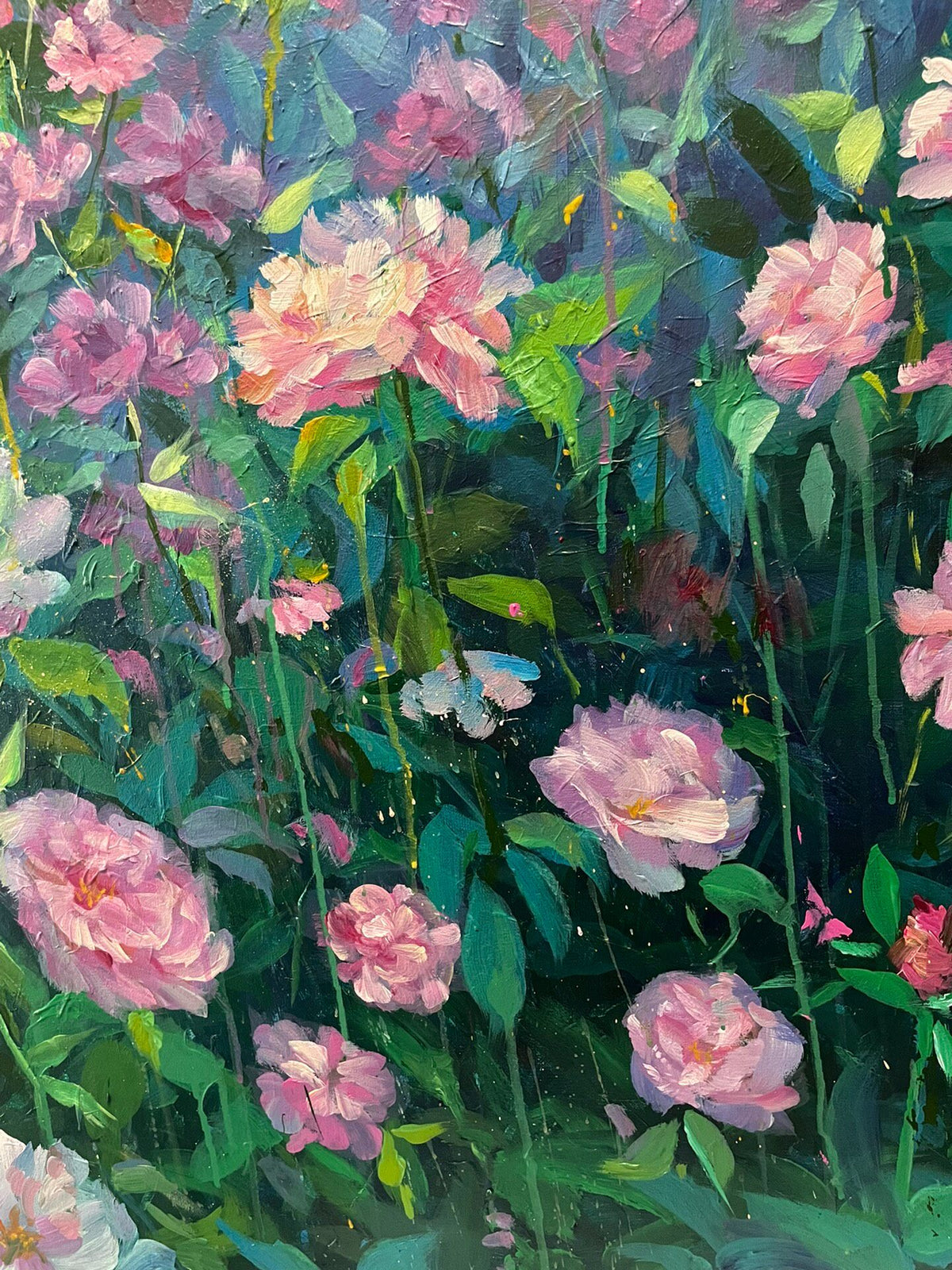 Original Acrylic Painting Flower Field Twilight