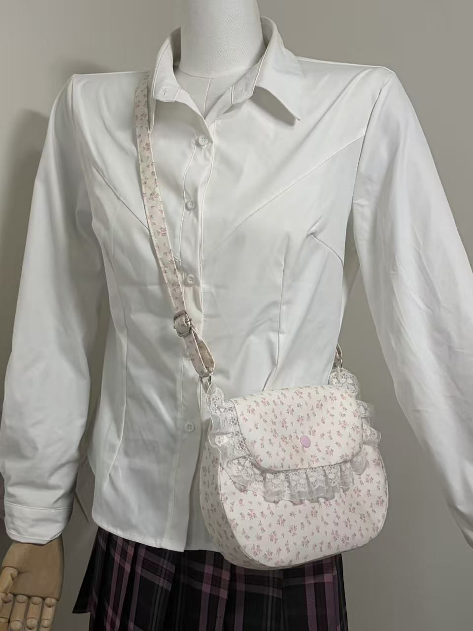 Pink Floral Lace Trim Crossbody Bag
