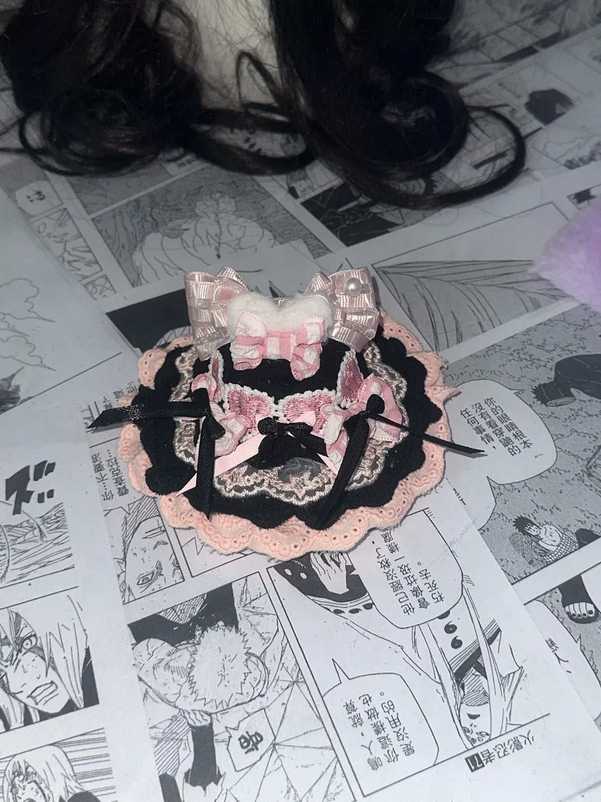 Mini Cartola Lolita Preta com Renda Rosa