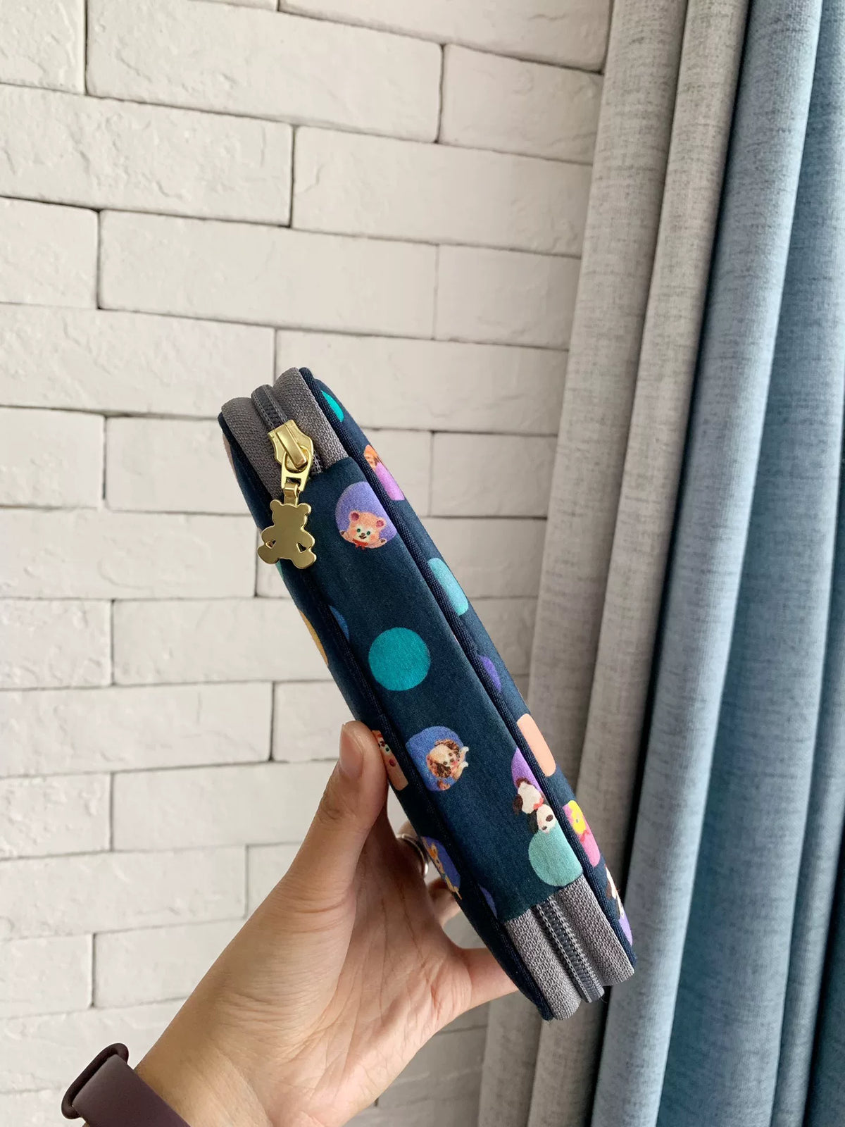 Trousse en Tissu à Pois Bleu Marine
