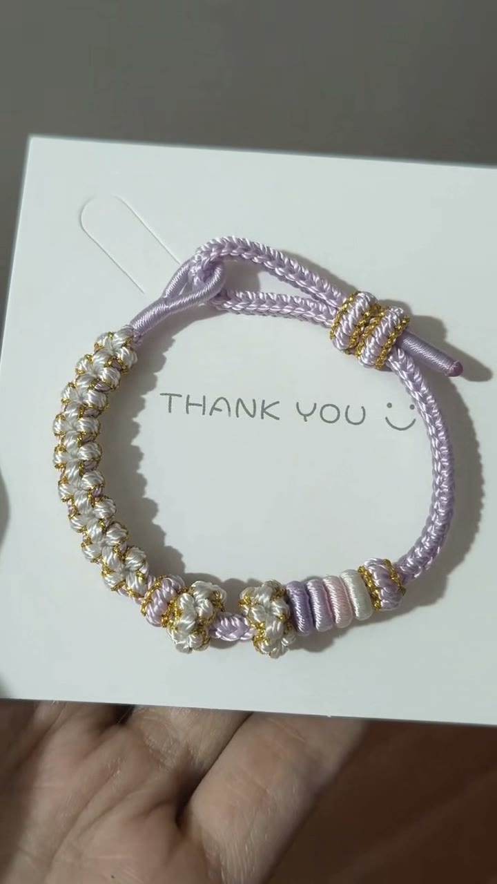 Handwoven Purple White Gold Knot Bracelet