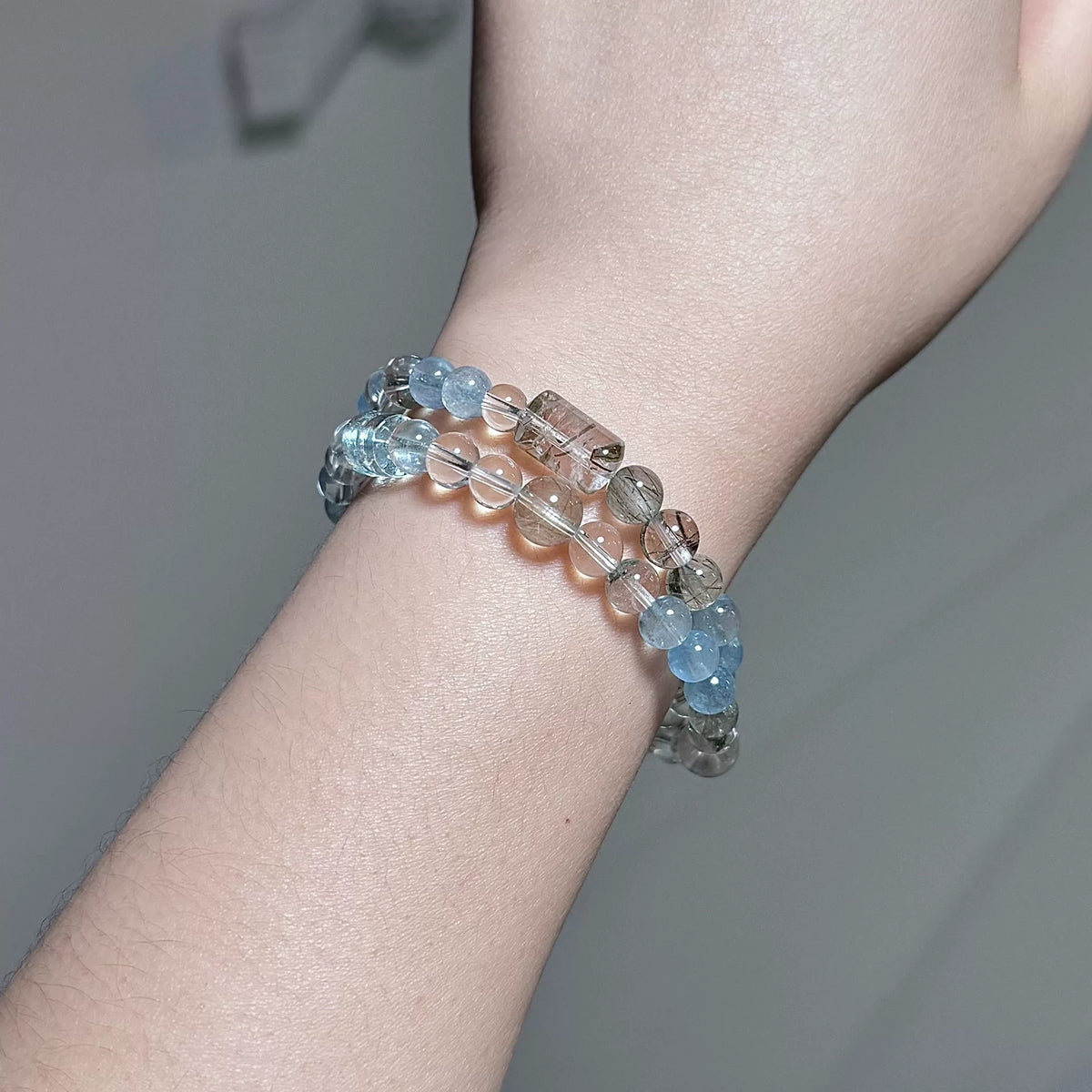 Bracciale a doppio giro in quarzo rutilato verde acquamarina