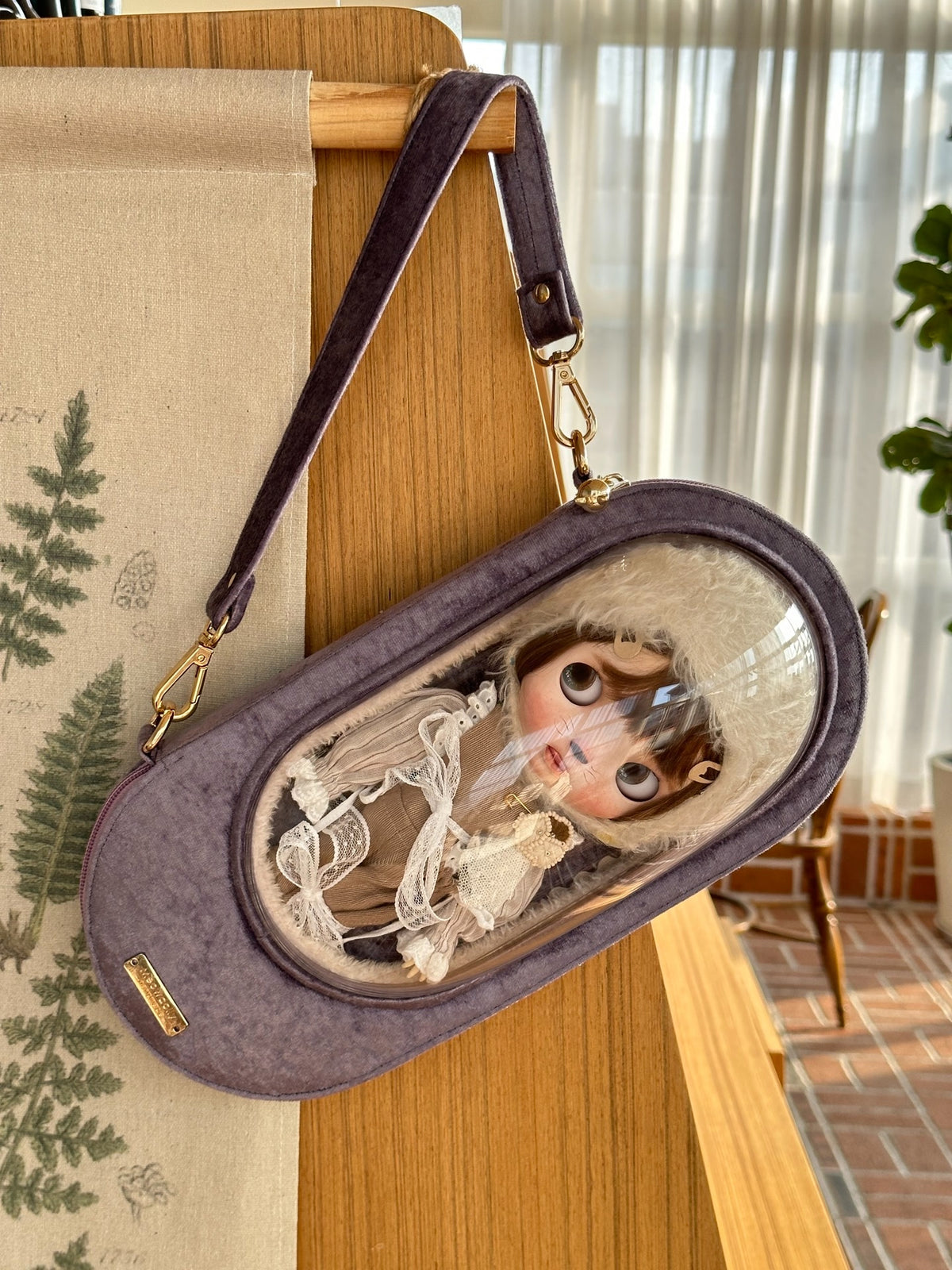 Blythe Doll Carrying Case Purple Plush Window