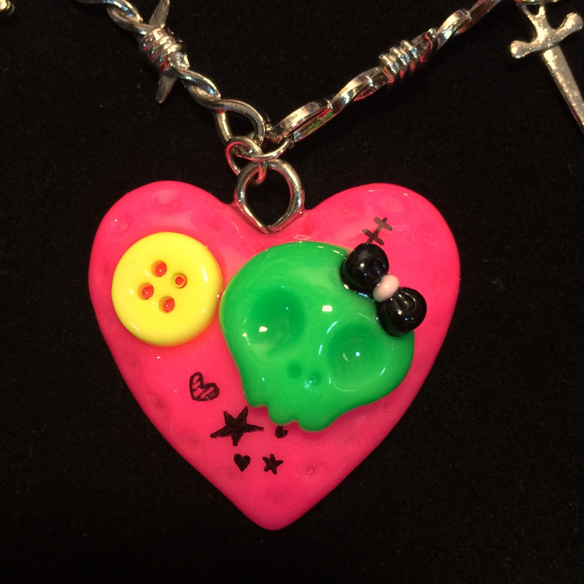 Hot Pink Resin Clay Heart Necklace