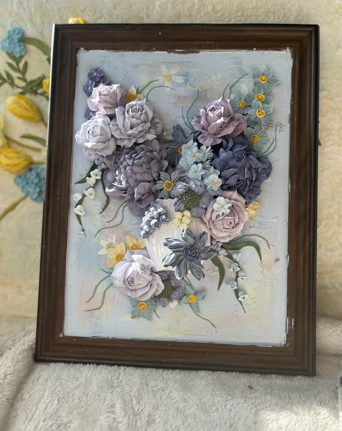 Clay Floral Painting in Wood Frame