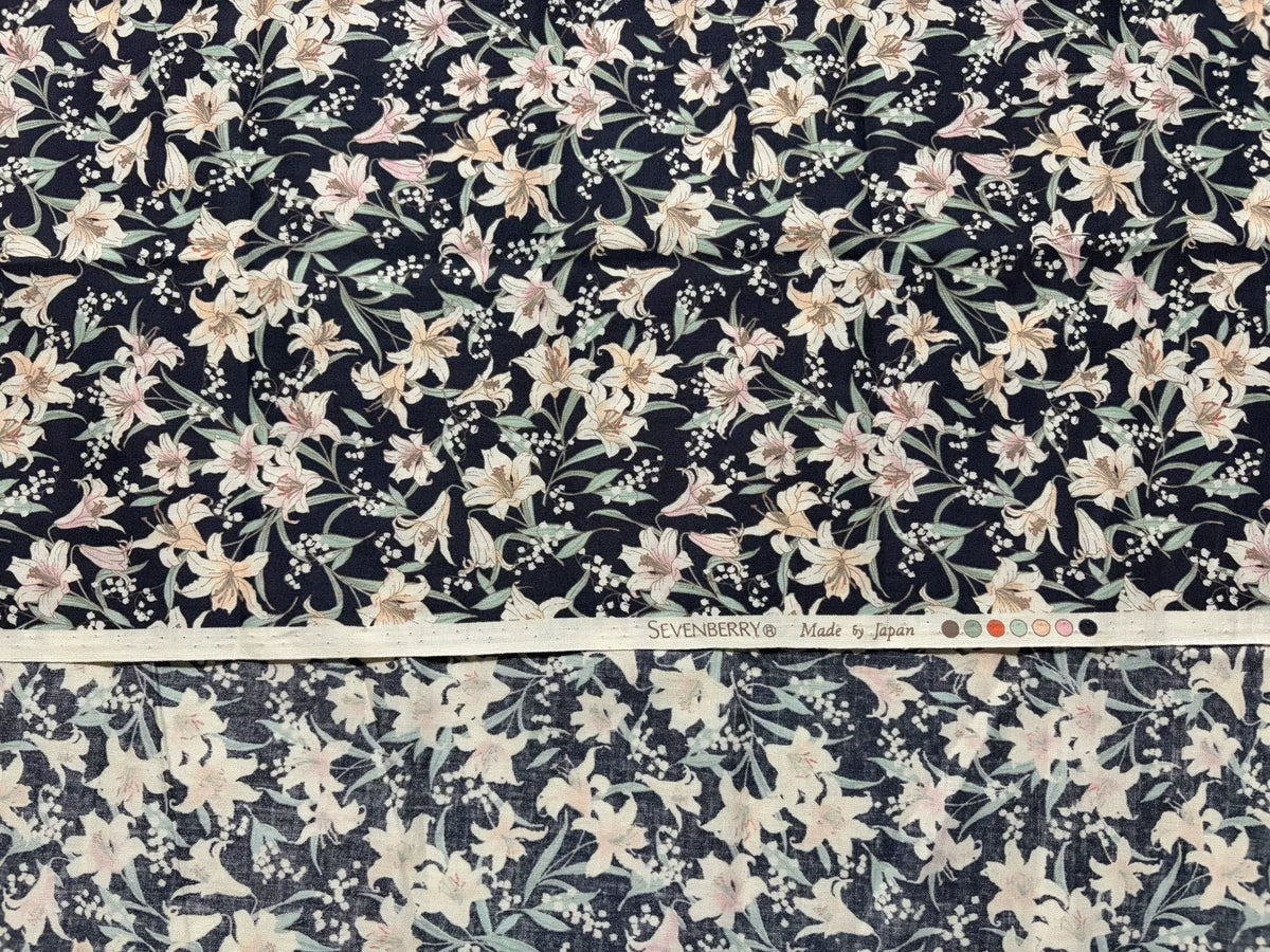 Navy Lily Print Cotton Scrub Cap