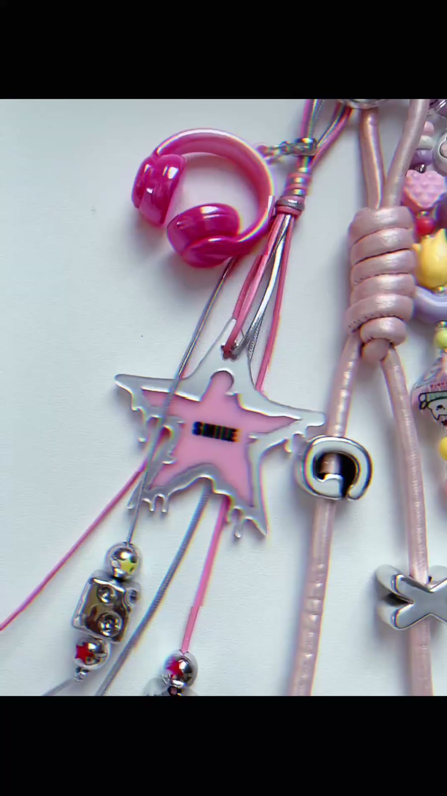 Pink Star Beaded Bag Charm Keychain