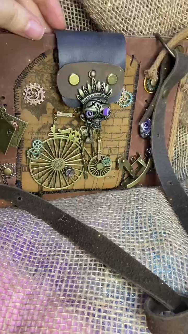 Steampunk Crazy Horse Leather Crossbody Bag