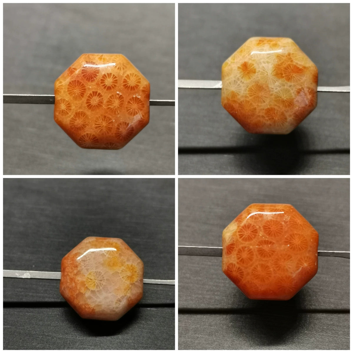 Chrysanthemum Coral Jade Hexagonal Bead Bracelet