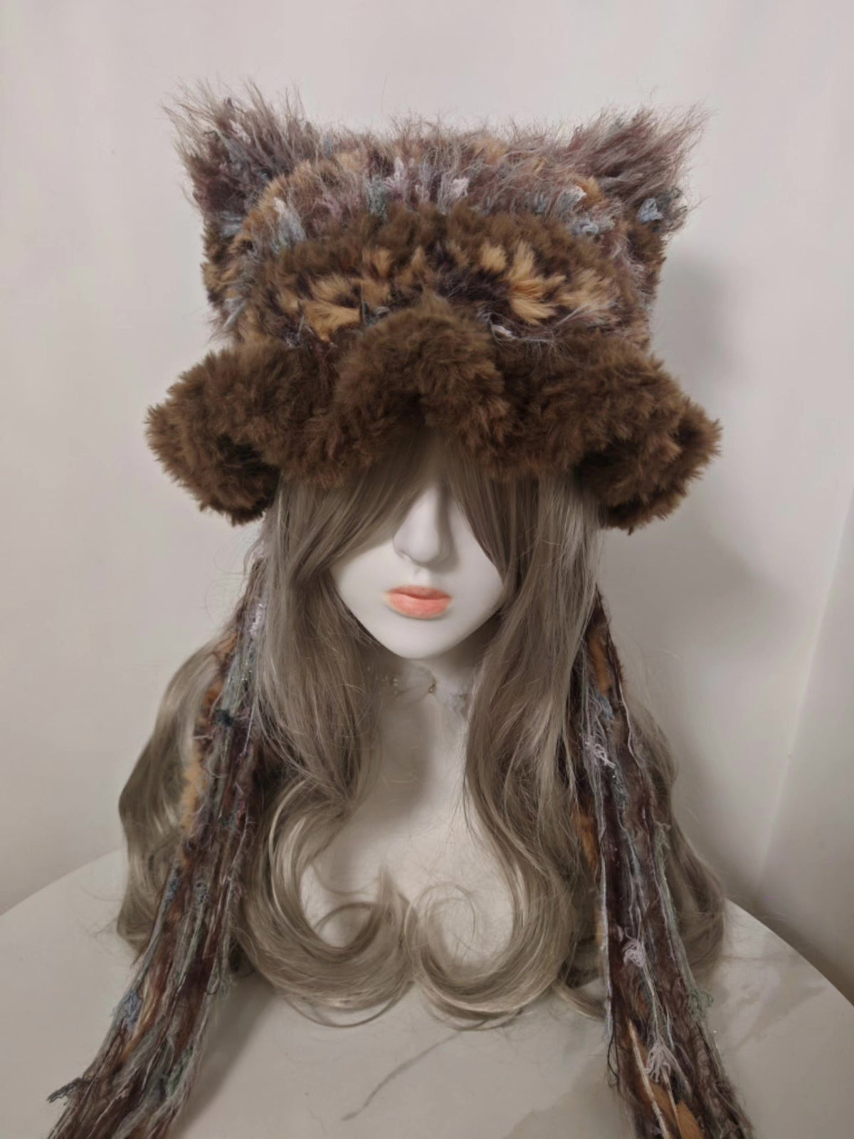 Faux Fur Cat Ear Hat with Tassels