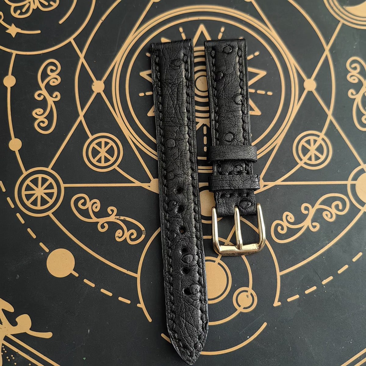 Genuine Leather Watch Strap with Gold Buckle