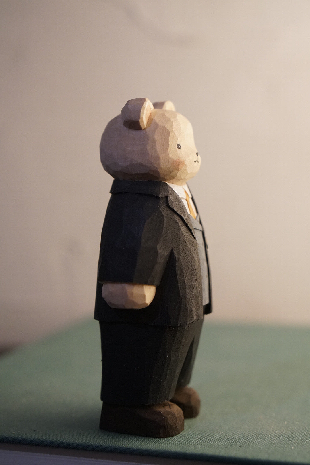 Handcrafted Basswood Bear Figurine in British Gentleman Suit