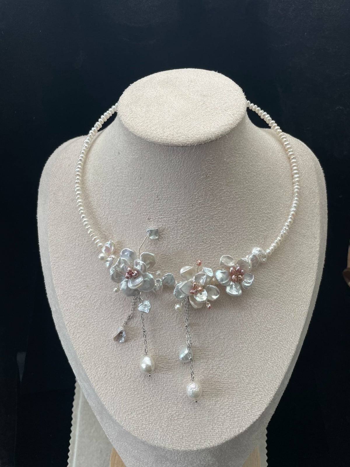 Natural Pearl Choker with Floral Centerpiece