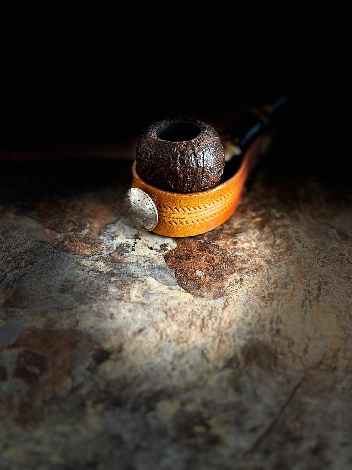 Sunset Yellow Leather Pipe Pouch Stand Set