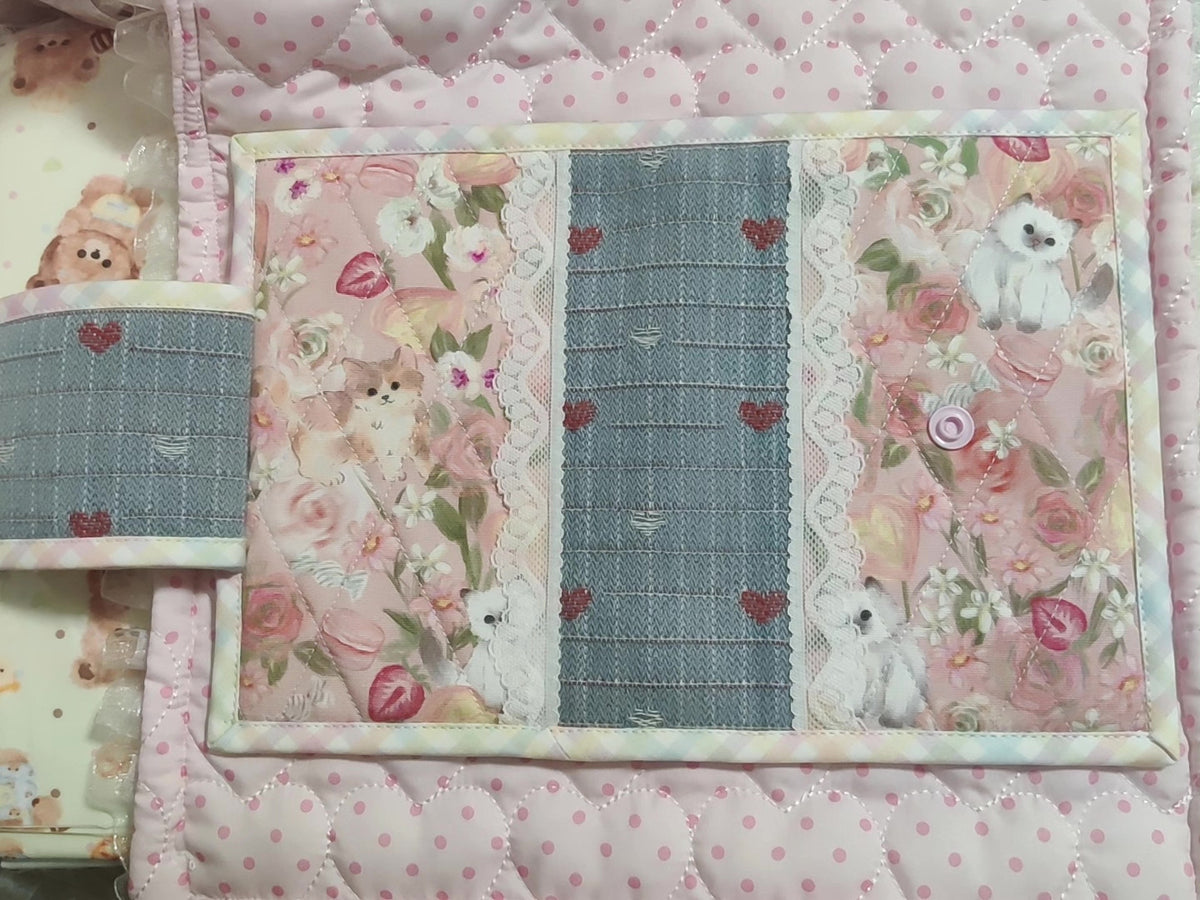 A6 Fabric Notebook Cover with Cat Floral Print