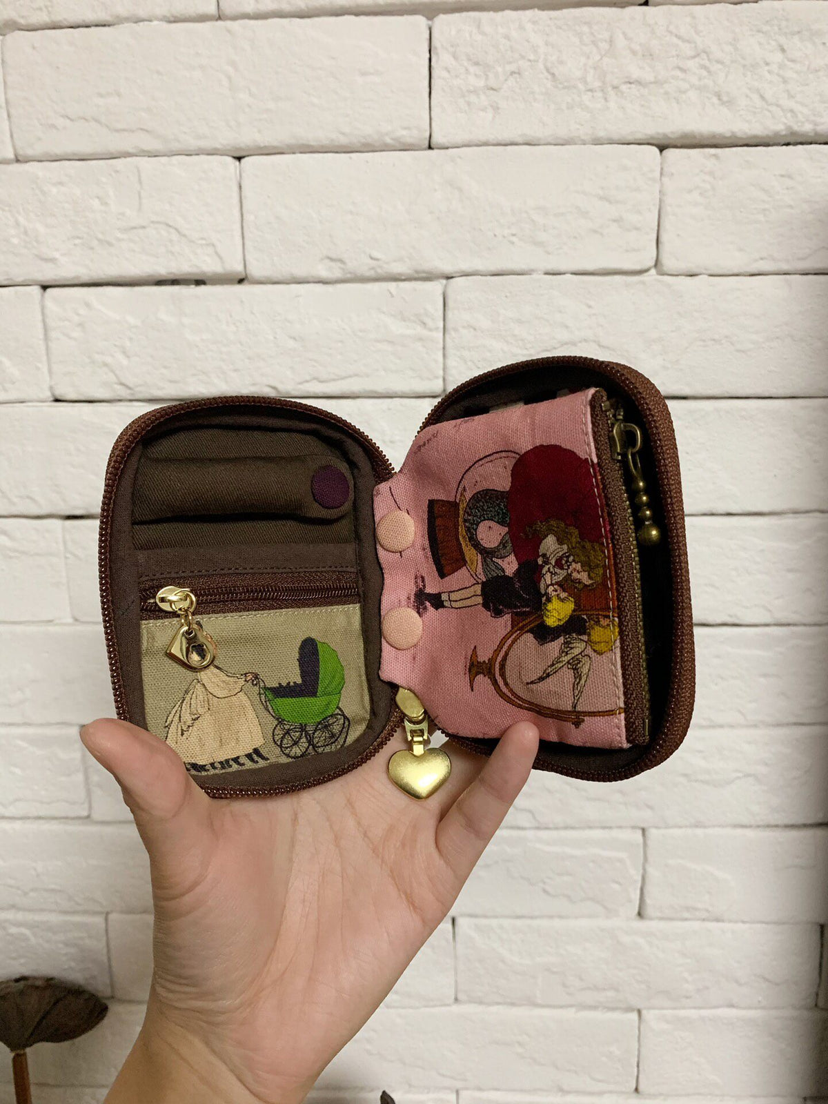 Vintage Storybook Zippered Pouch with Jewelry Organizer