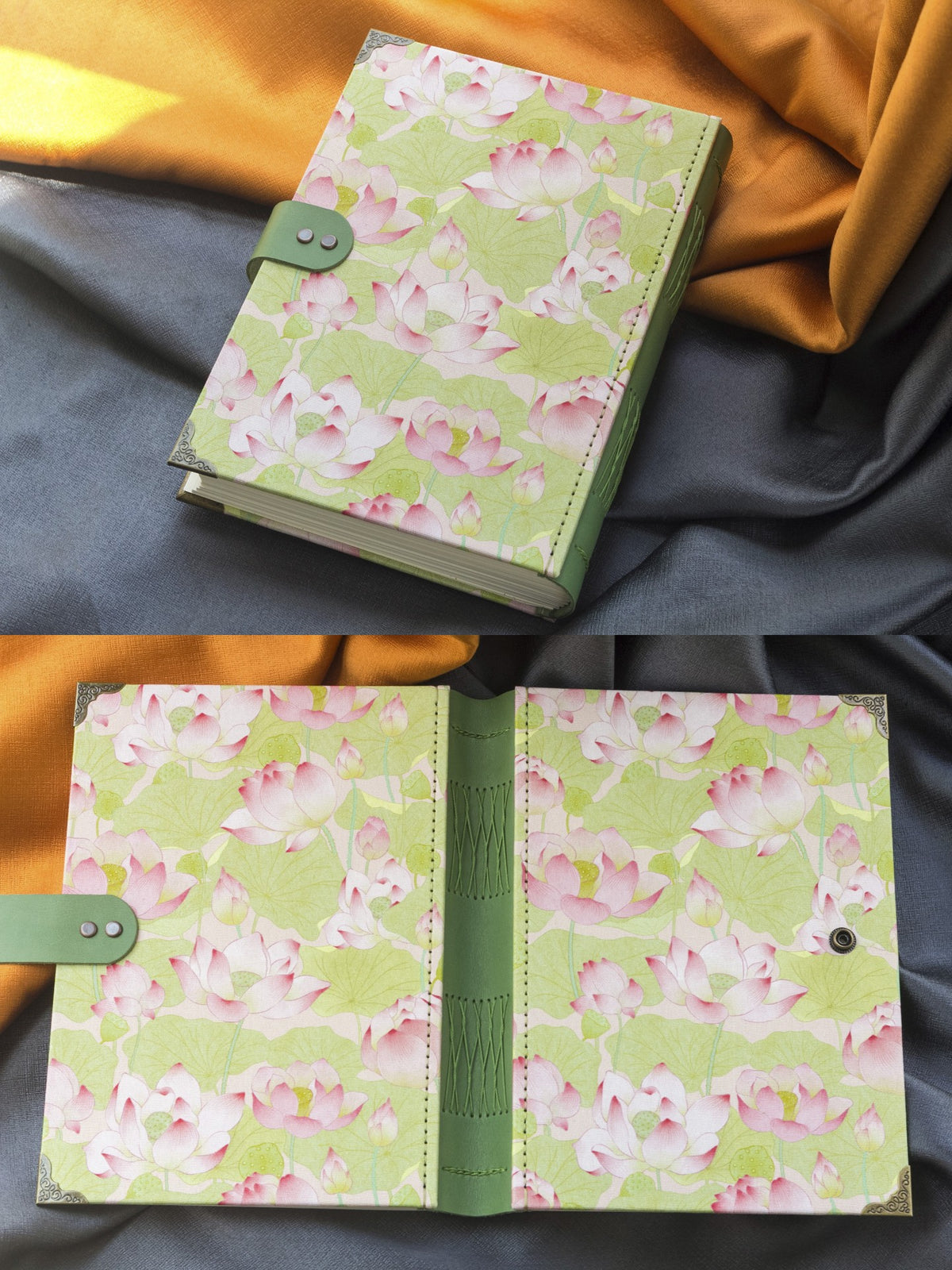 Handgefertigtes Ledernotizbuch mit Lotusmuster