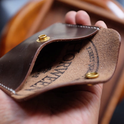 Brown Full-Grain Leather Flap Snap Card Case