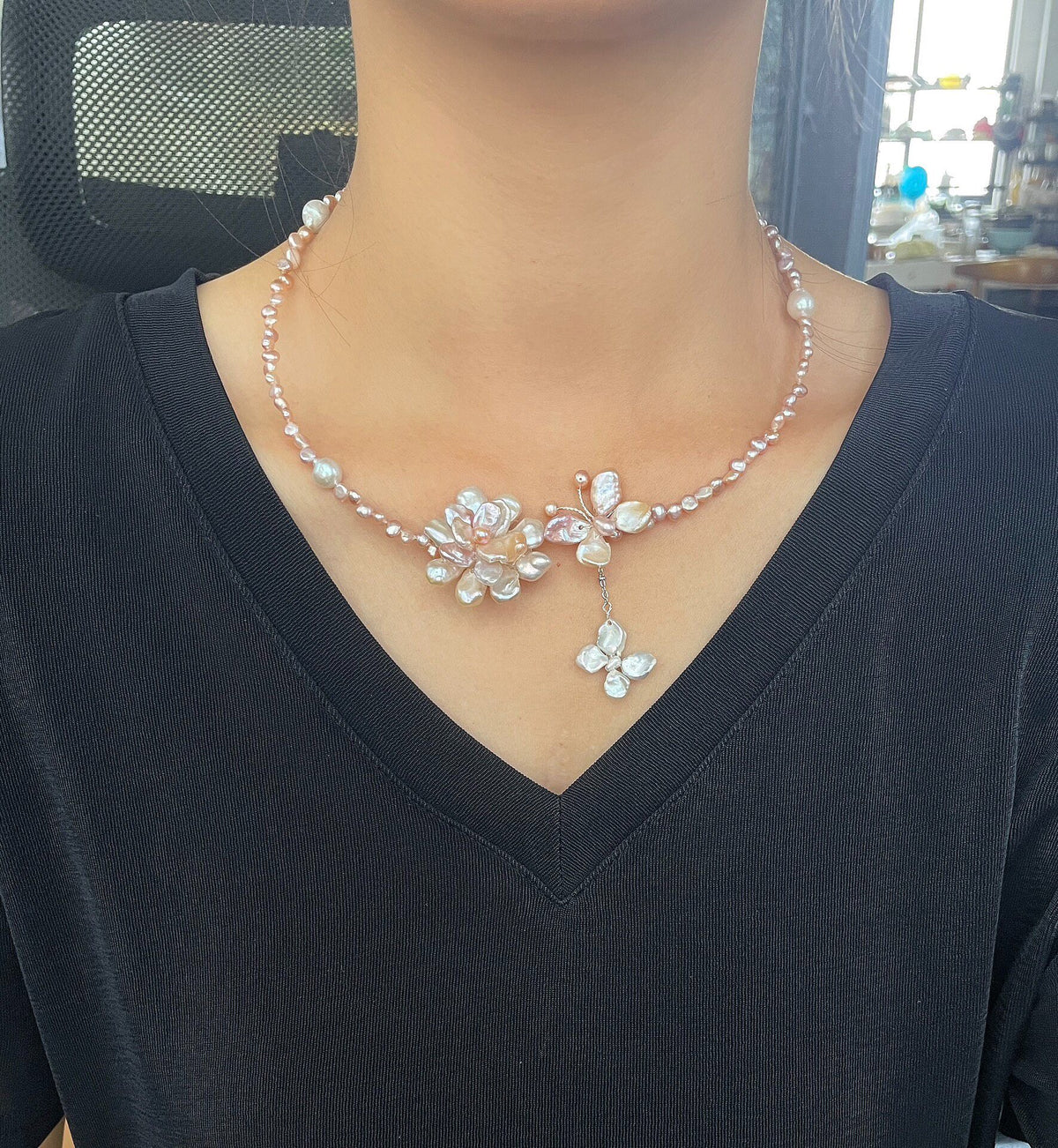 Natural Pearl Petal Choker Necklace