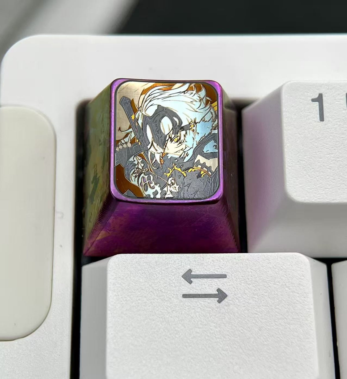 Titanium Alloy Anime Keycap with Iridescent Finish