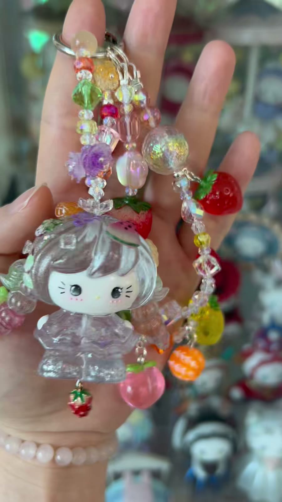 Handcrafted Beaded Phone Charm with Kitty Pendant