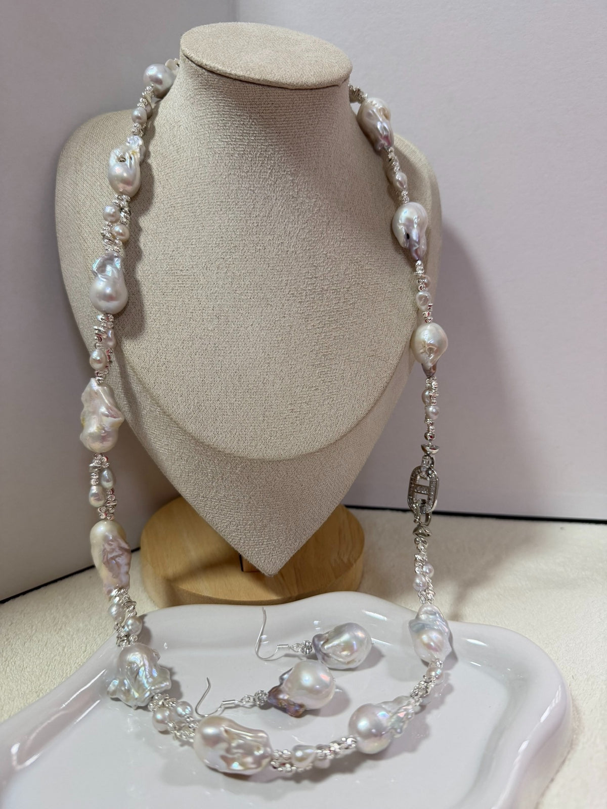 Baroque Pearl Jewelry Set with Silver Clasps