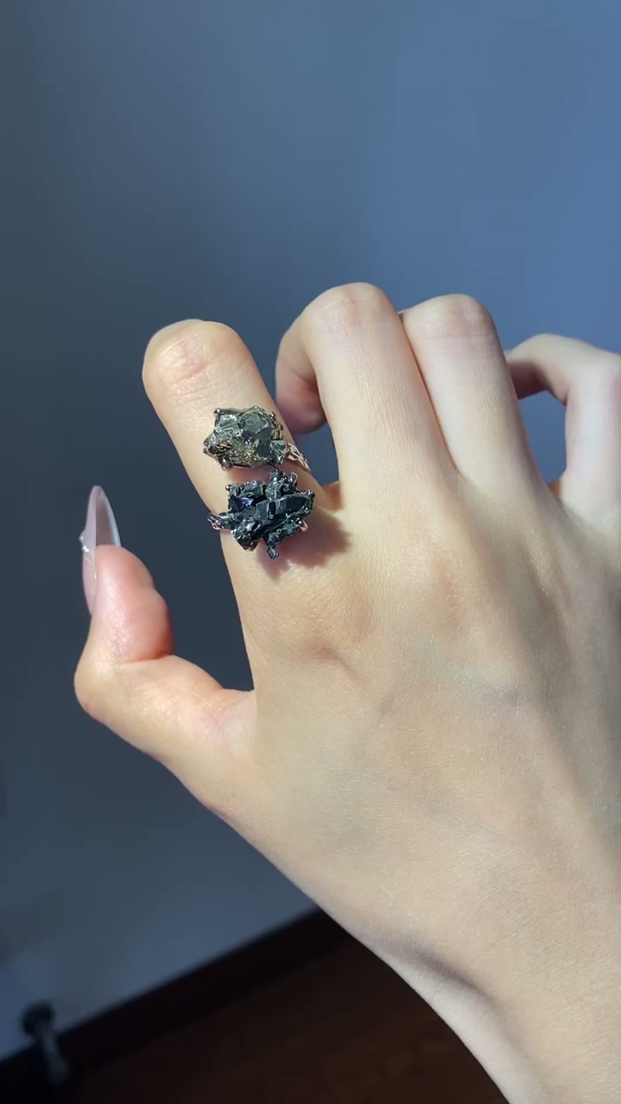 Natural Pyrite Twin Flower Adjustable Ring