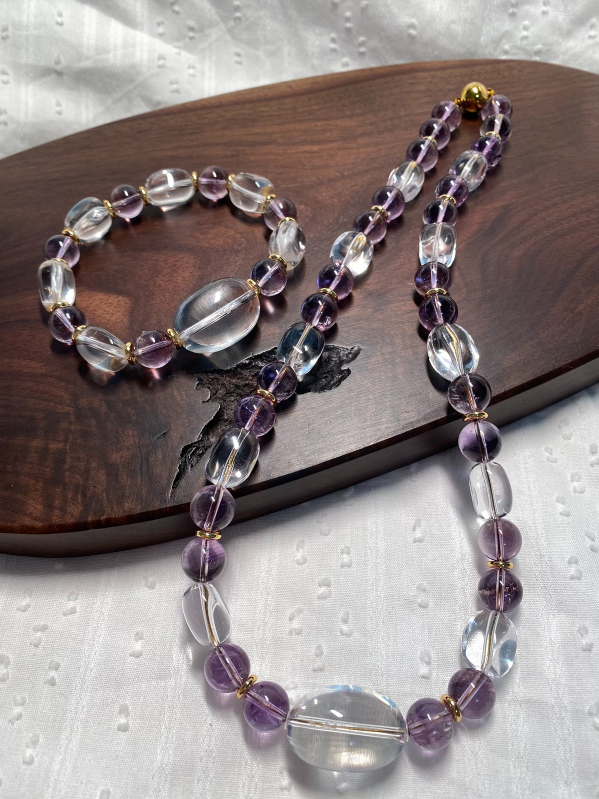 Ensemble collier et bracelet améthyste et quartz clair