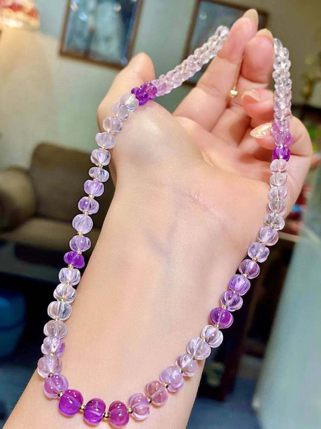 18K Gold Pumpkin-Cut Graded Amethyst Necklace