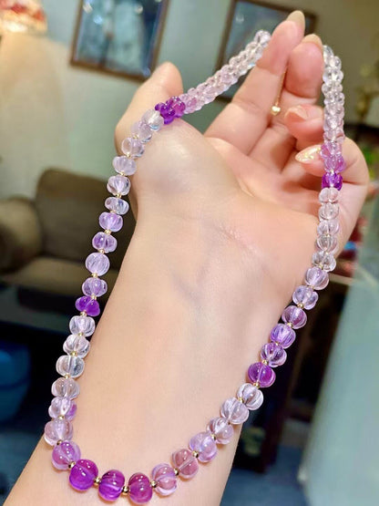 18K Gold Pumpkin-Cut Graded Amethyst Necklace