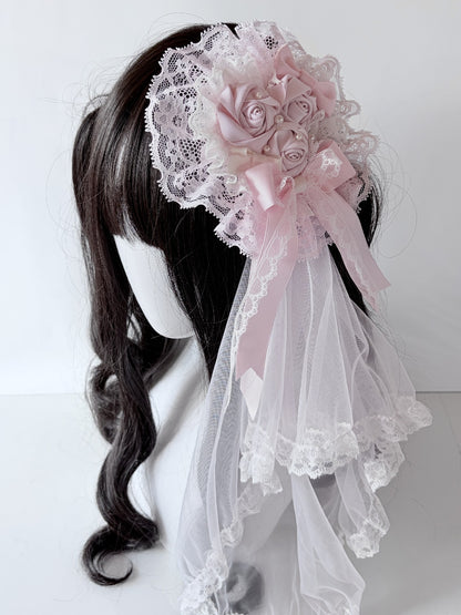 Pink Rose Heart Lace Hair Clip with Detachable Veil