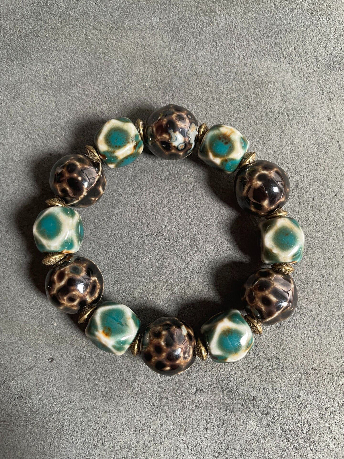 Handmade Ceramic Bead Bracelet Turquoise Brown