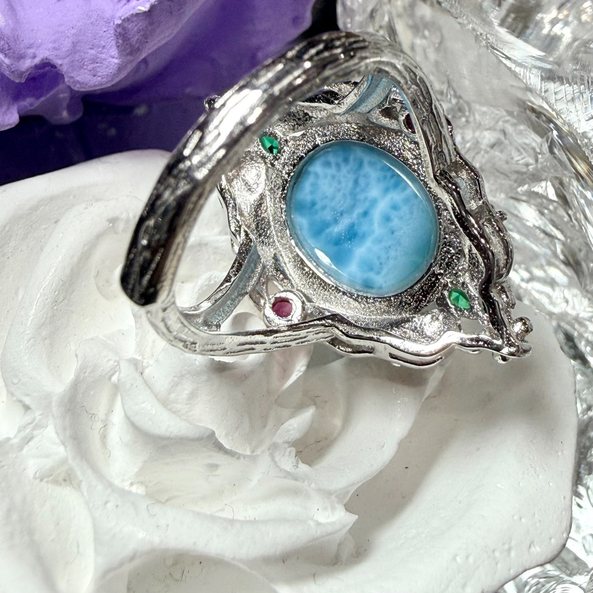 Bague Larimar Argent 925 Doré Florale