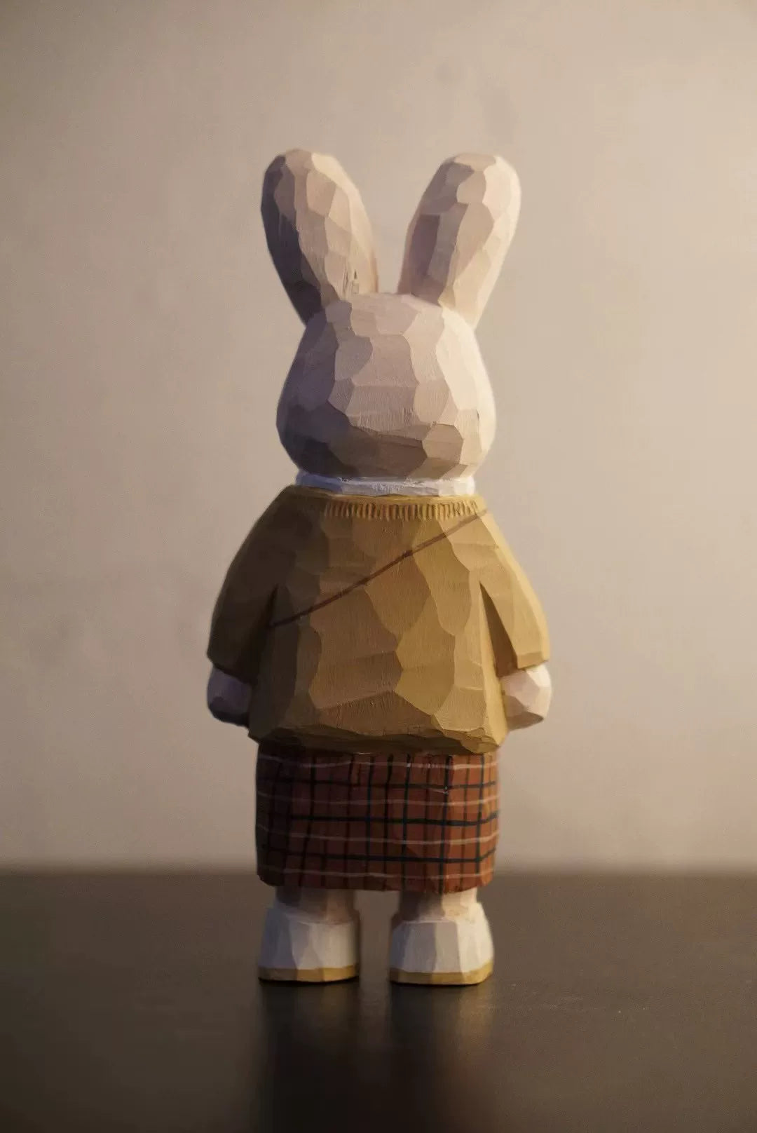 Hand Carved Basswood Rabbit Shoulder Bag Figurine