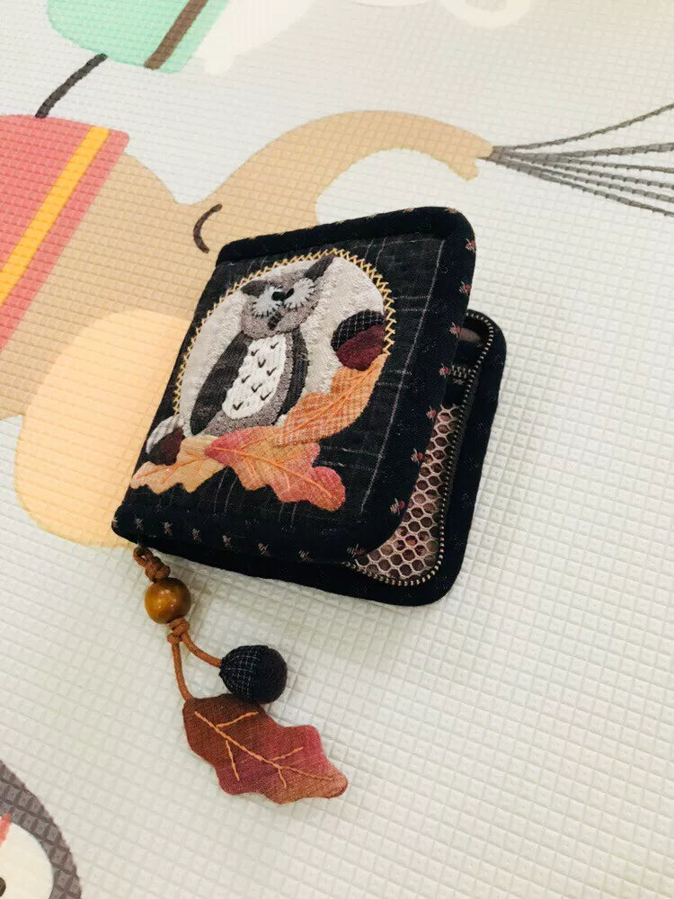 Handmade Patchwork Zip Wallet Owl Applique