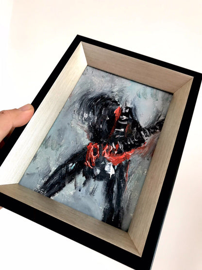 Hand-Painted Oil Painting "Rock Singer" Framed 16x12 cm