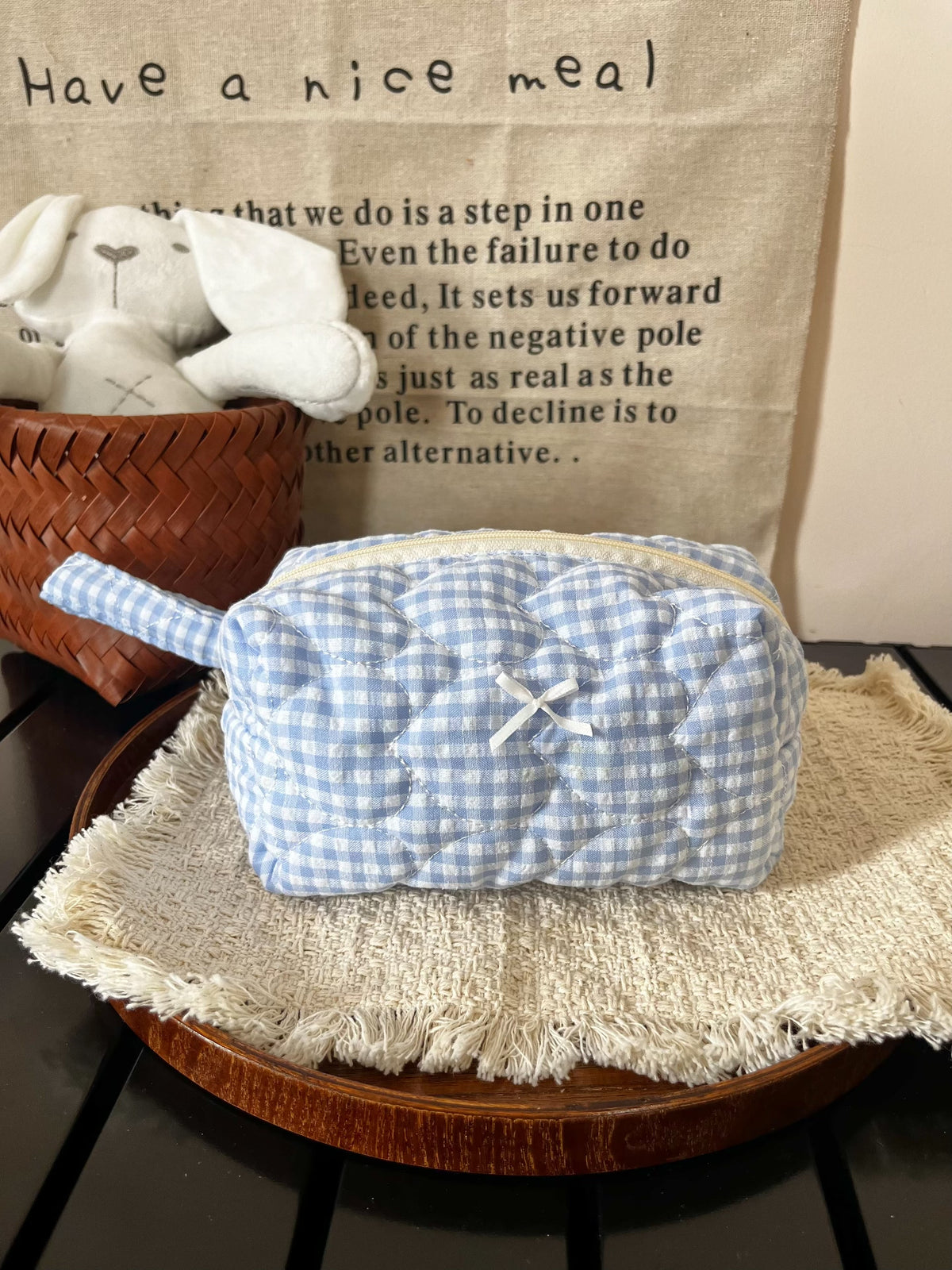 Blue Gingham Quilted Handmade Bag Set