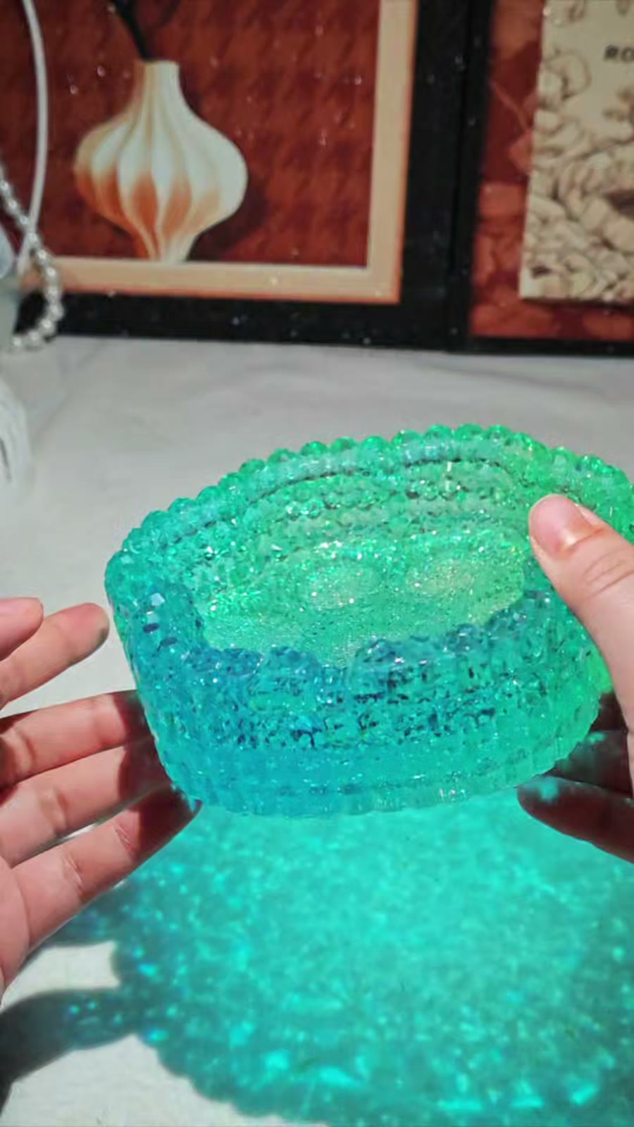 Oversized Groene Hars Katpoot Opbergtray