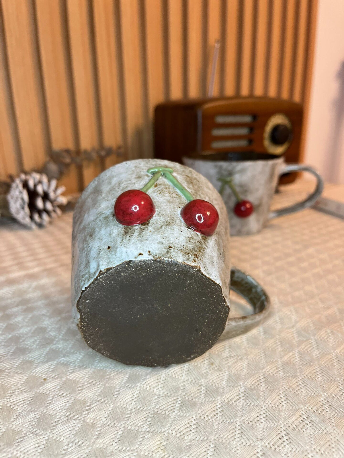 Handmade Black Clay Cherry Retro Mug