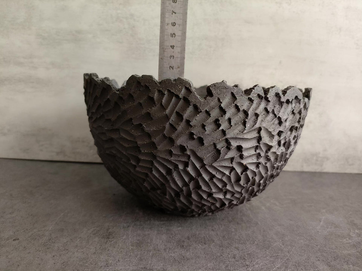 Carved Ceramic Bowl High Fired Clay