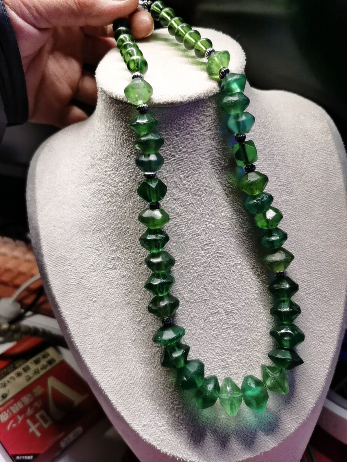 Emerald Vaseline Glass Bead Necklace