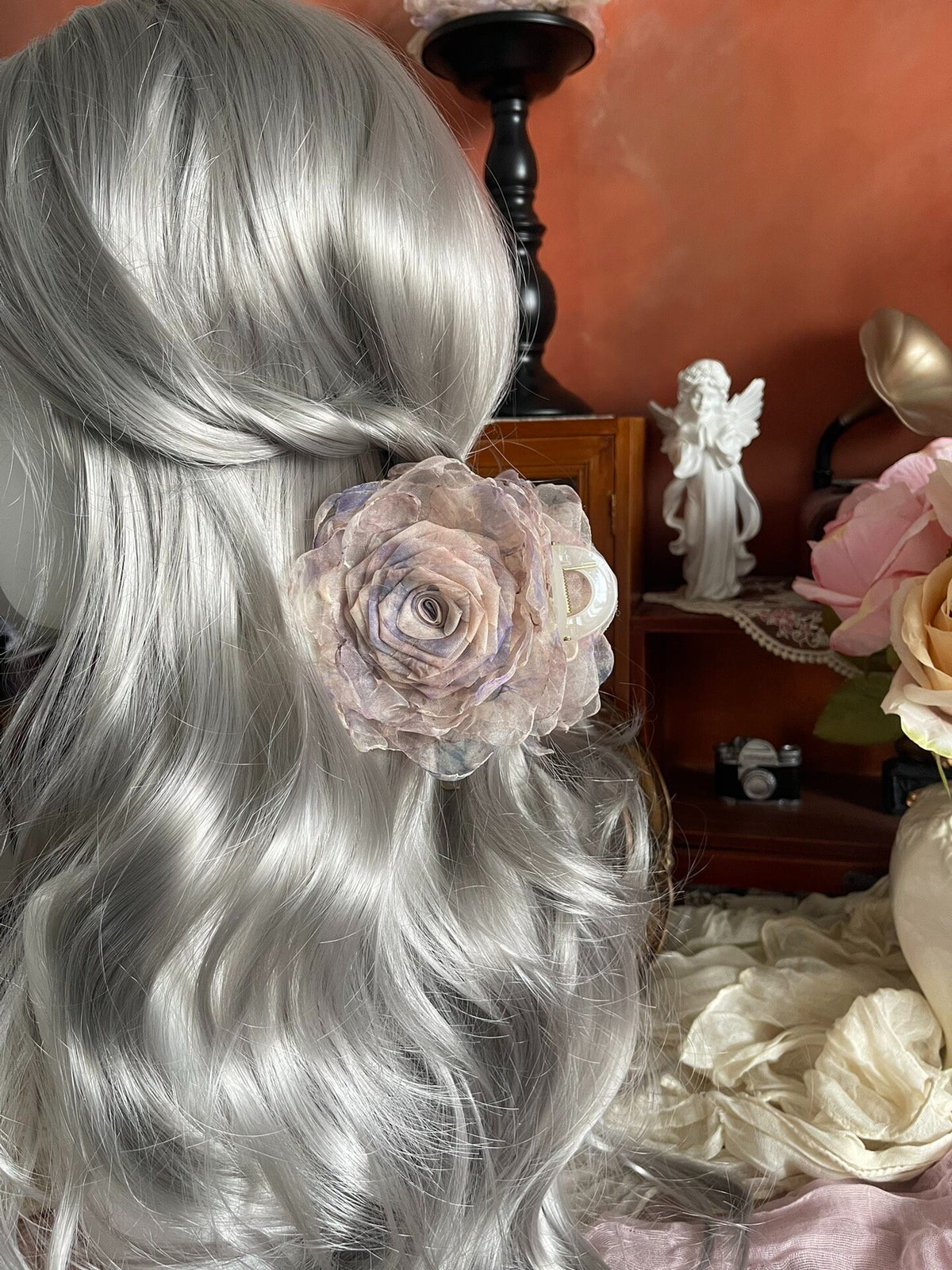 Handmade Fabric Rose Claw Clip