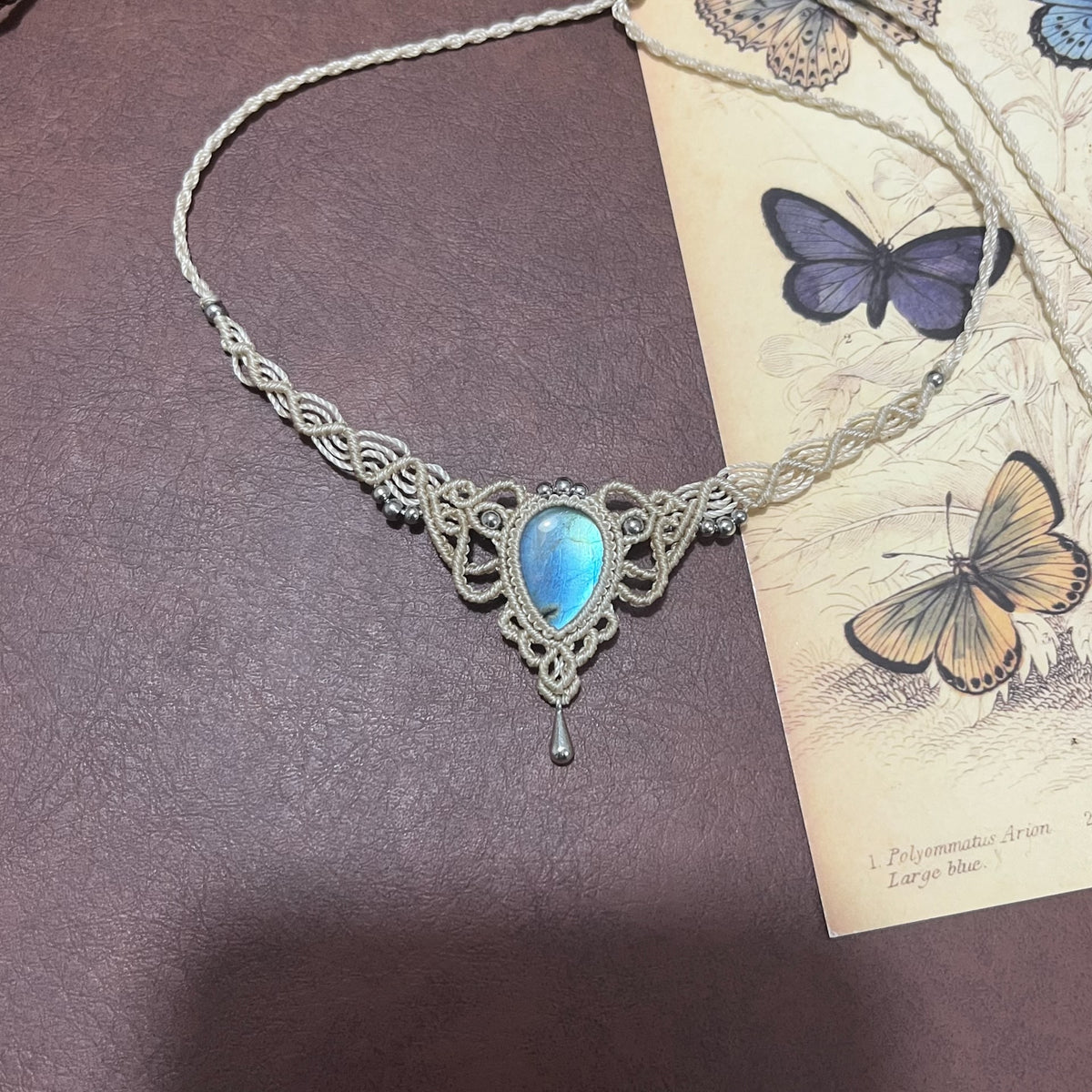 Macrame Waxed Cord Necklace with Labradorite